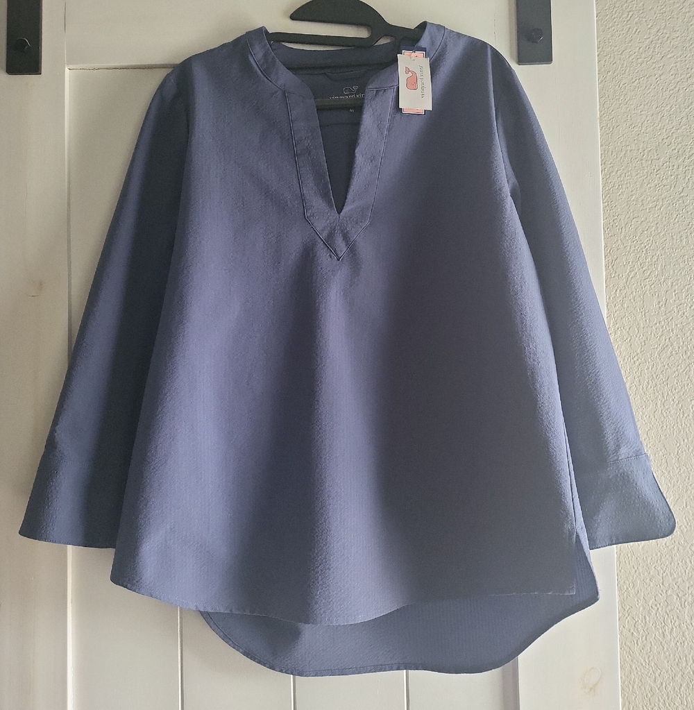 New Vineyard Vines Women's 3/4 Sleeves Indingo Blue Performance Top